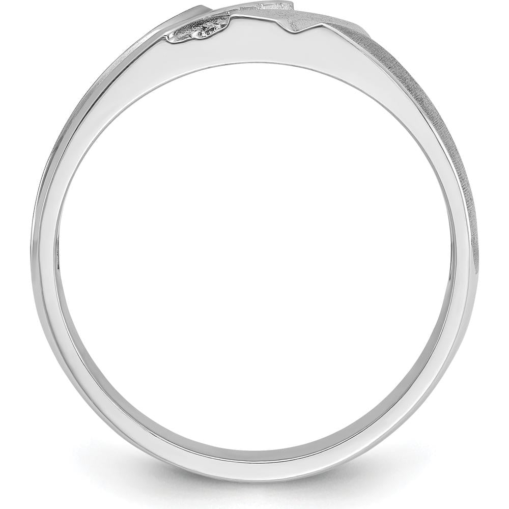 14K White Gold Men's Polished Satin Grooved Band with 5 Round Diamonds - 0.012 Carats Total Diamond Weight by IBGoodman
