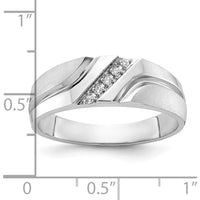 14K White Gold Men's Polished Satin Grooved Band with 5 Round Diamonds - 0.012 Carats Total Diamond Weight by IBGoodman
