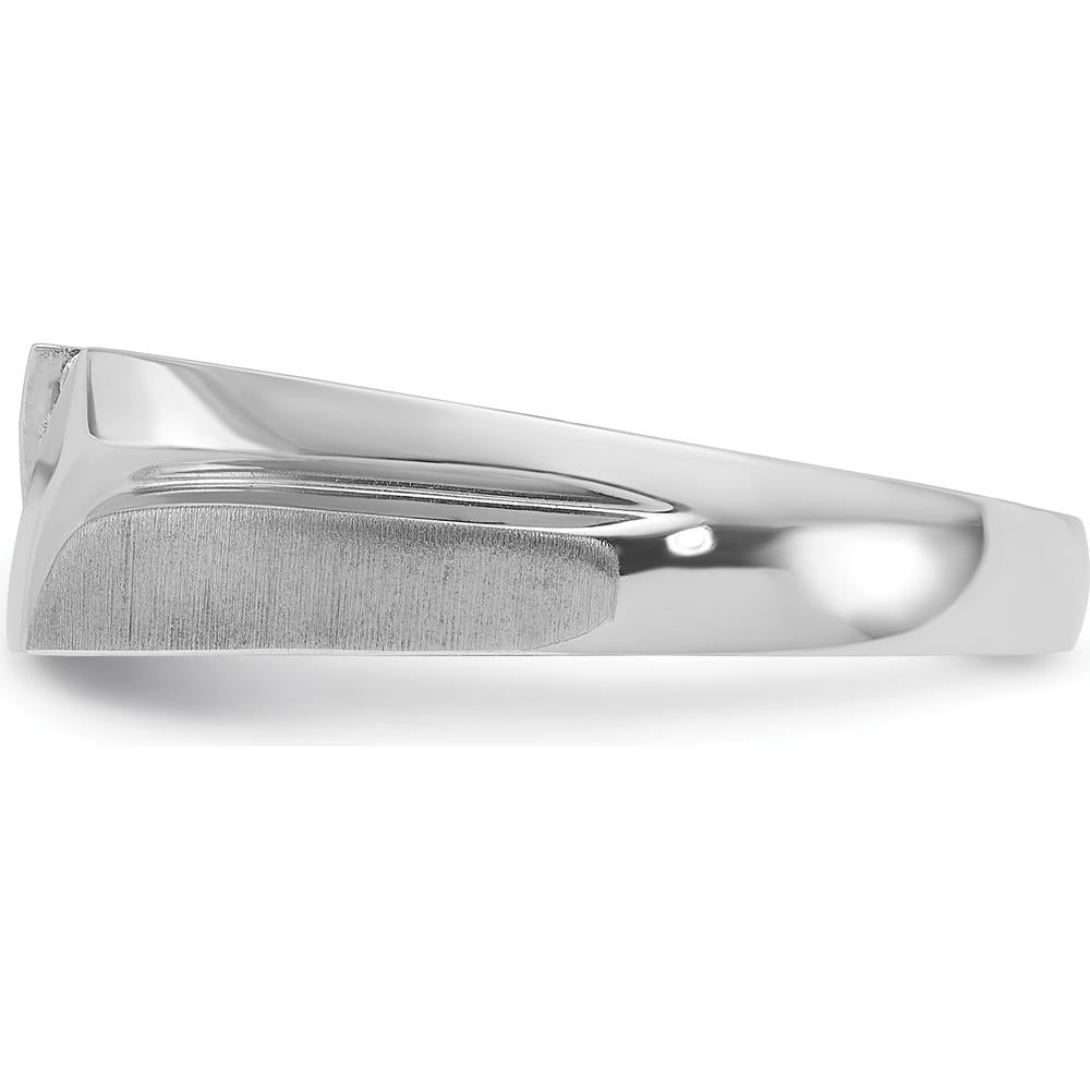 14K White Gold Men's Polished Satin Grooved Band with 5 Round Diamonds - 0.012 Carats Total Diamond Weight by IBGoodman