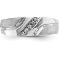 14K White Gold Men's Polished Satin Grooved Band with 5 Round Diamonds - 0.012 Carats Total Diamond Weight by IBGoodman