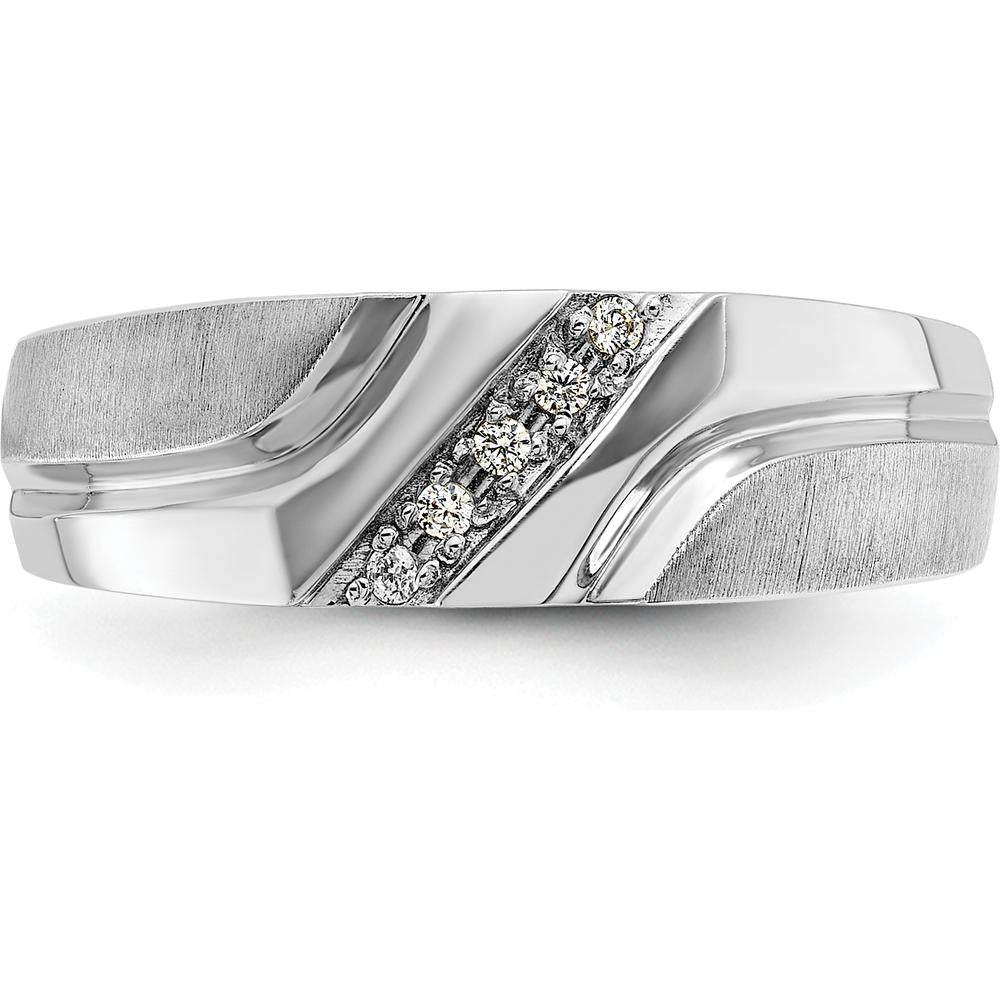14K White Gold Men's Polished Satin Grooved Band with 5 Round Diamonds - 0.012 Carats Total Diamond Weight by IBGoodman