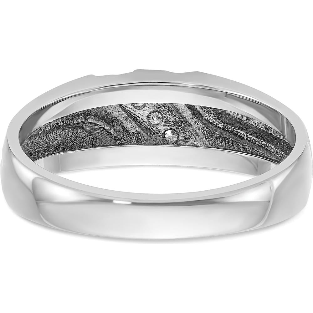 14K White Gold Men's Polished Satin Grooved Band with 5 Round Diamonds - 0.012 Carats Total Diamond Weight by IBGoodman
