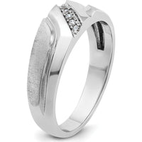 14K White Gold Men's Polished Satin Grooved Band with 5 Round Diamonds - 0.012 Carats Total Diamond Weight by IBGoodman