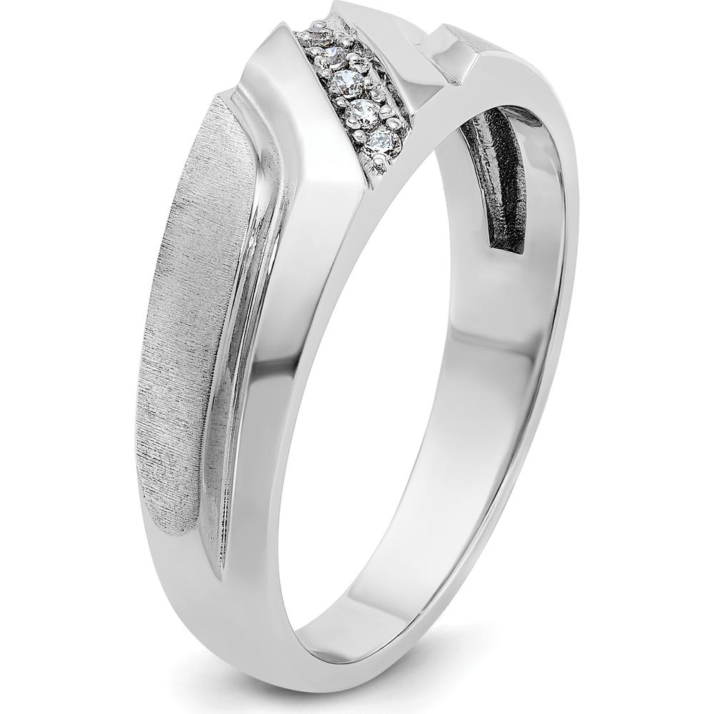 14K White Gold Men's Polished Satin Grooved Band with 5 Round Diamonds - 0.012 Carats Total Diamond Weight by IBGoodman