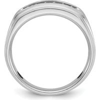 14K White Gold Men's Polished Satin Grooved Ring by IBGoodman