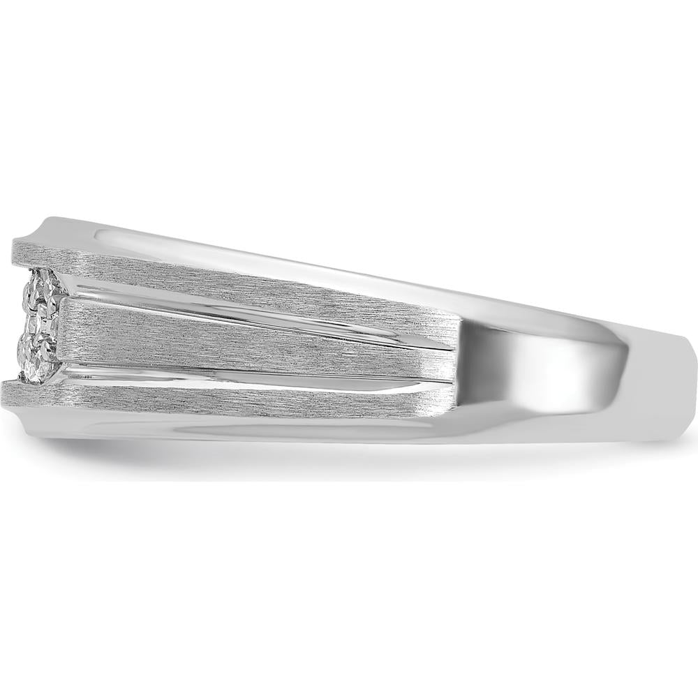 14K White Gold Men's Polished Satin Grooved Ring by IBGoodman