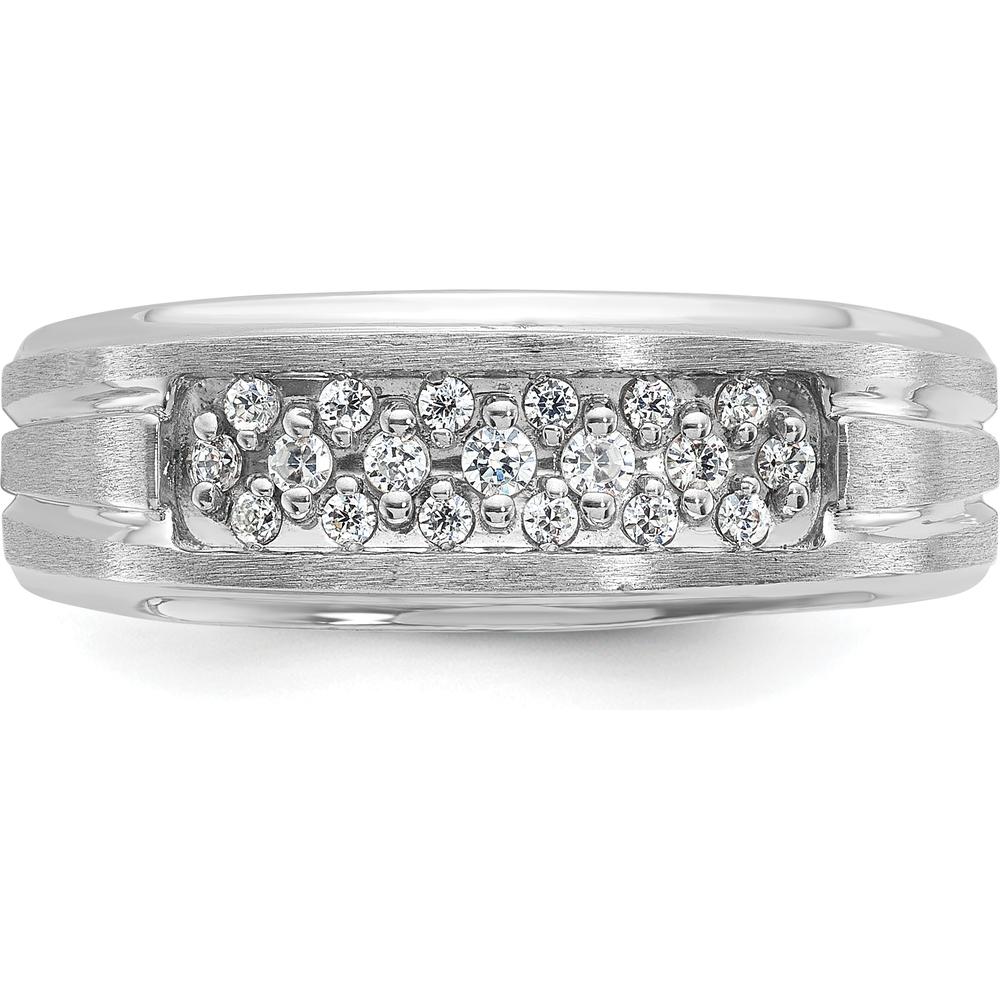 14K White Gold Men's Polished Satin Grooved Ring by IBGoodman
