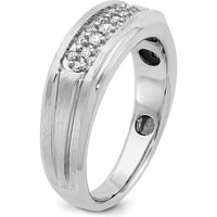 14K White Gold Men's Polished Satin Grooved Ring by IBGoodman