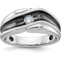 14K White Gold Men's Polished Satin Grooved Solitaire Ring Mounting by IBGoodman