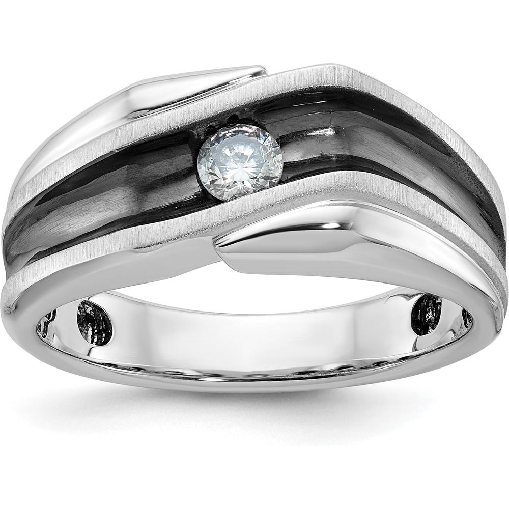 14K White Gold Men's Polished Satin Grooved Solitaire Ring Mounting by IBGoodman