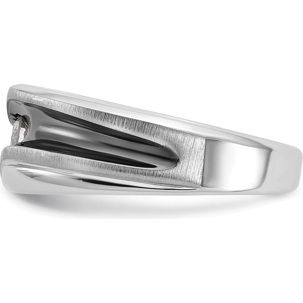 14K White Gold Men's Polished Satin Grooved Solitaire Ring Mounting by IBGoodman