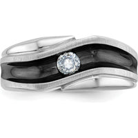 14K White Gold Men's Polished Satin Grooved Solitaire Ring Mounting by IBGoodman