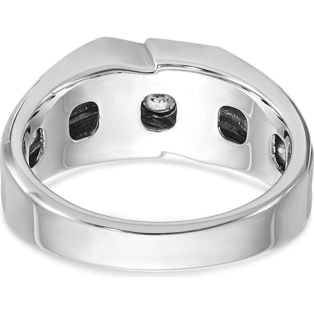14K White Gold Men's Polished Satin Grooved Solitaire Ring Mounting by IBGoodman