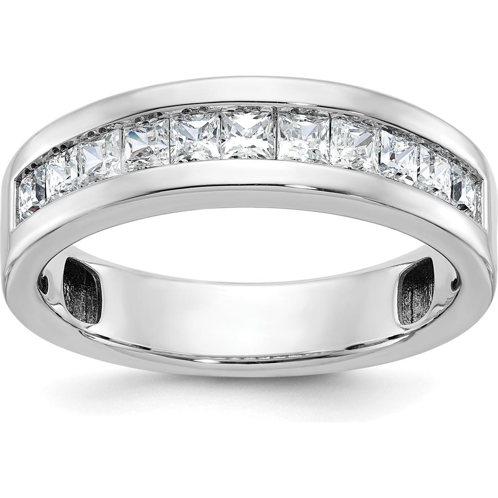 14K White Gold Men's Polished Square 11-Stone 1 Carat AA Quality Diamond Ring by IBGoodman