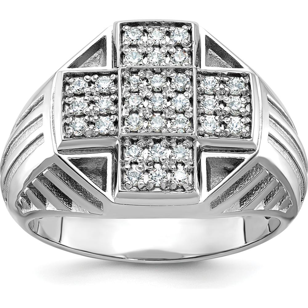 14K White Gold Men's Polished Textured Cross Cluster Ring with Rhodium-Plated Diamond Accent by IBGoodman