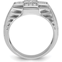 14K White Gold Men's Polished Textured Cross Cluster Ring with Rhodium-Plated Diamond Accent by IBGoodman