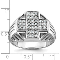 14K White Gold Men's Polished Textured Cross Cluster Ring with Rhodium-Plated Diamond Accent by IBGoodman