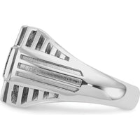 14K White Gold Men's Polished Textured Cross Cluster Ring with Rhodium-Plated Diamond Accent by IBGoodman