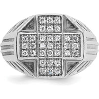 14K White Gold Men's Polished Textured Cross Cluster Ring with Rhodium-Plated Diamond Accent by IBGoodman