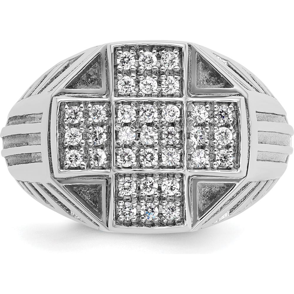 14K White Gold Men's Polished Textured Cross Cluster Ring with Rhodium-Plated Diamond Accent by IBGoodman