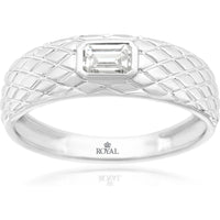 14K White Gold Men's Quilted Texture Band with Bezel-Set Emerald Cut Lab-Grown Diamond - 0.50 Carat Total Diamond Weight - Royal Jewelry