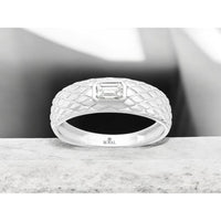 14K White Gold Men's Quilted Texture Band with Bezel-Set Emerald Cut Lab-Grown Diamond - 0.50 Carat Total Diamond Weight - Royal Jewelry