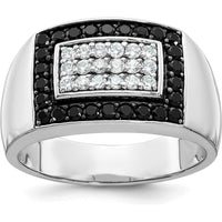 14K White Gold Men's Rectangular Cluster Ring with Black and White Diamonds by IBGoodman