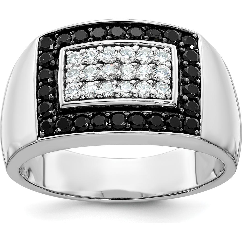 14K White Gold Men's Rectangular Cluster Ring with Black and White Diamonds by IBGoodman
