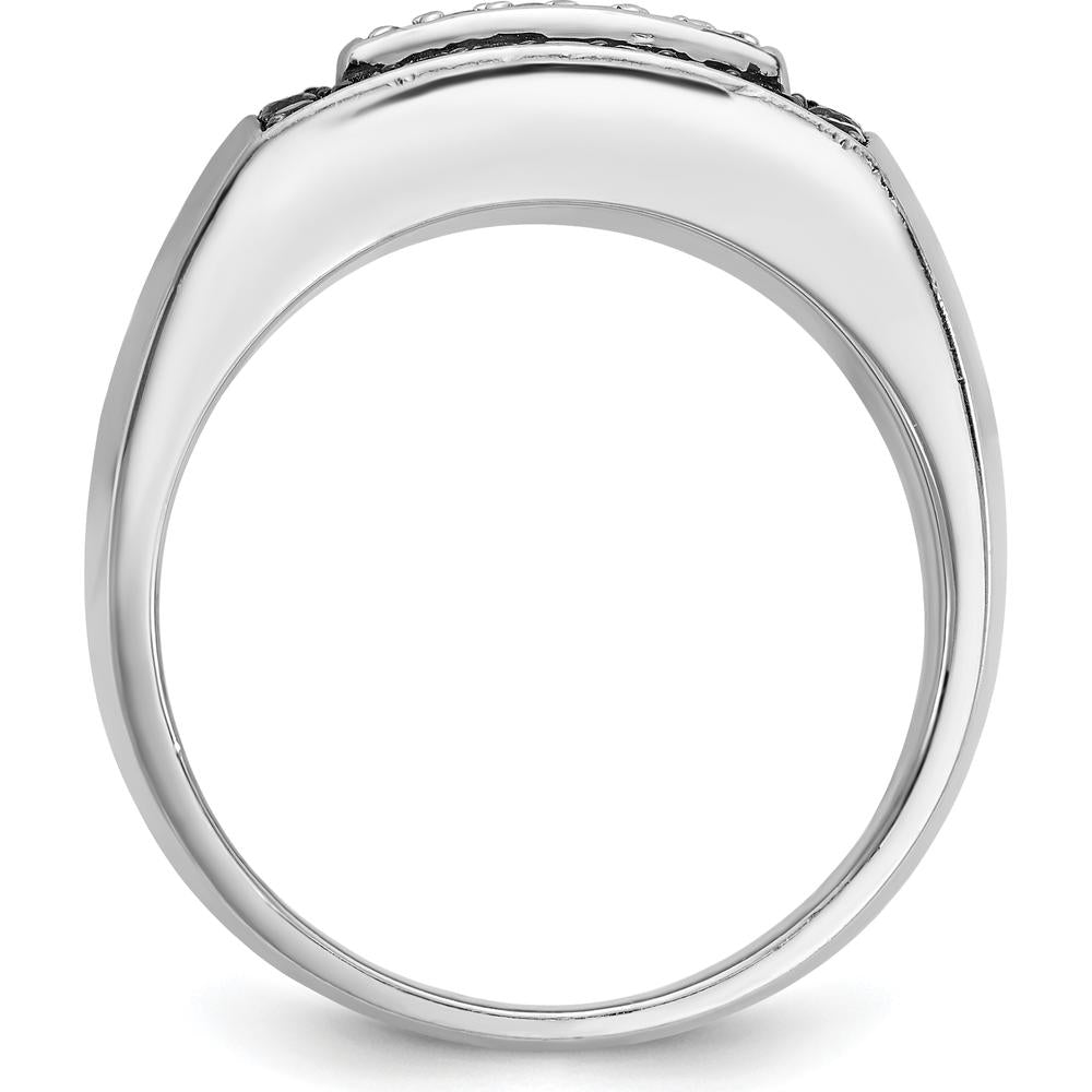14K White Gold Men's Rectangular Cluster Ring with Black and White Diamonds by IBGoodman