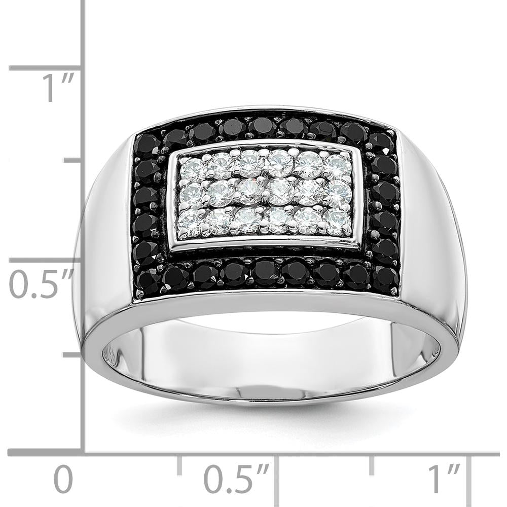 14K White Gold Men's Rectangular Cluster Ring with Black and White Diamonds by IBGoodman