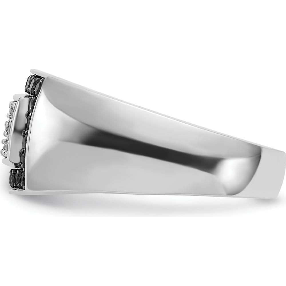 14K White Gold Men's Rectangular Cluster Ring with Black and White Diamonds by IBGoodman