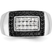 14K White Gold Men's Rectangular Cluster Ring with Black and White Diamonds by IBGoodman