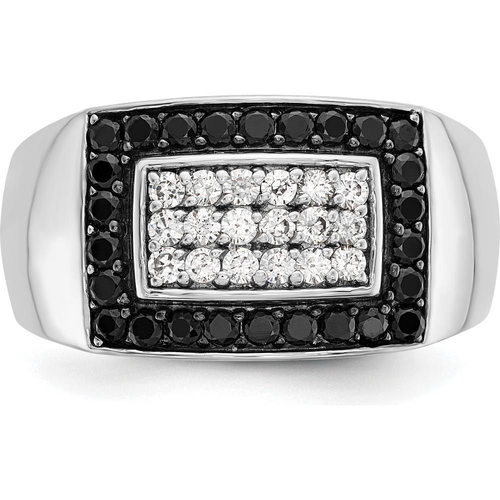 14K White Gold Men's Rectangular Cluster Ring with Black and White Diamonds by IBGoodman
