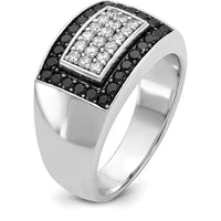 14K White Gold Men's Rectangular Cluster Ring with Black and White Diamonds by IBGoodman