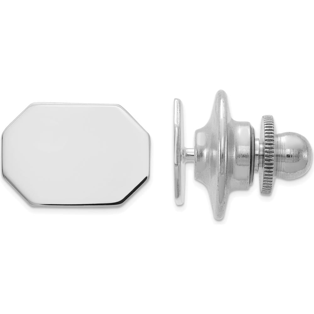 14K White Gold Men's Rectangular Octagon Tie Tac with Polished Finish and Engravable Surface by 0