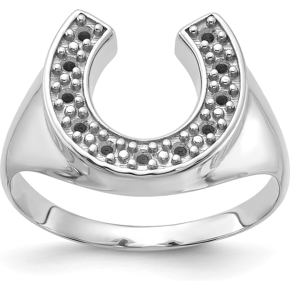 14K White Gold Men's Ring Mounting - Polished Finish with Rhodium Plating, 14mm Top Width by Oro Pregiato