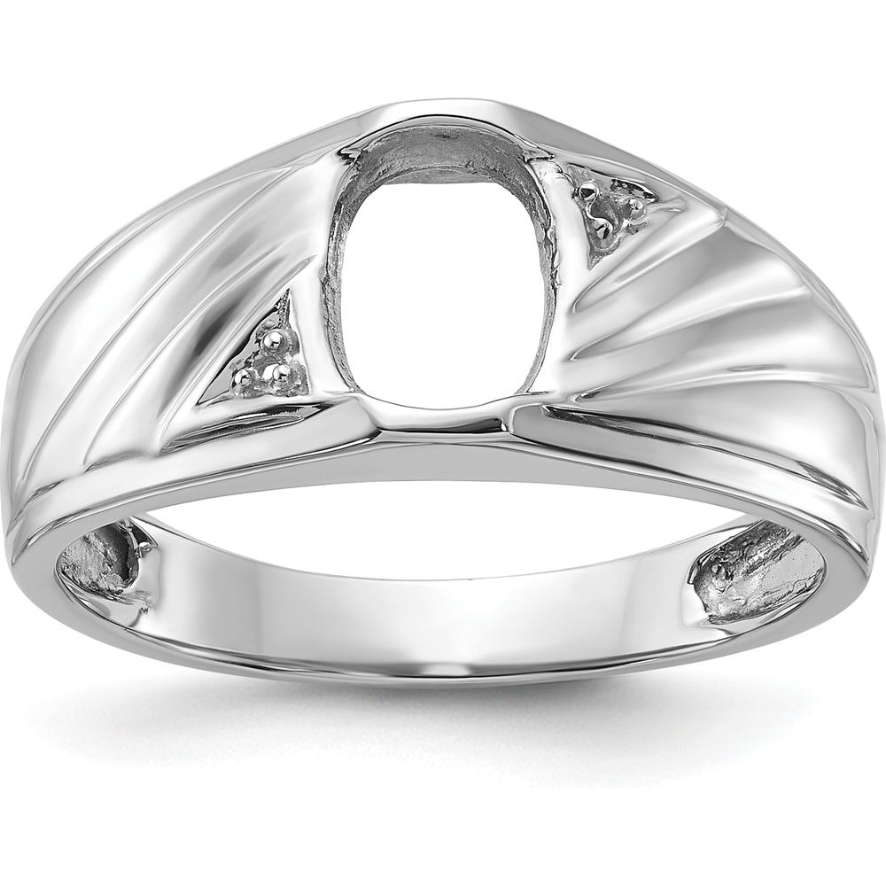 14K White Gold Men's Ring Mounting with Diamond Accents and Oval Onyx Setting by Monteluci Fine Jewelry