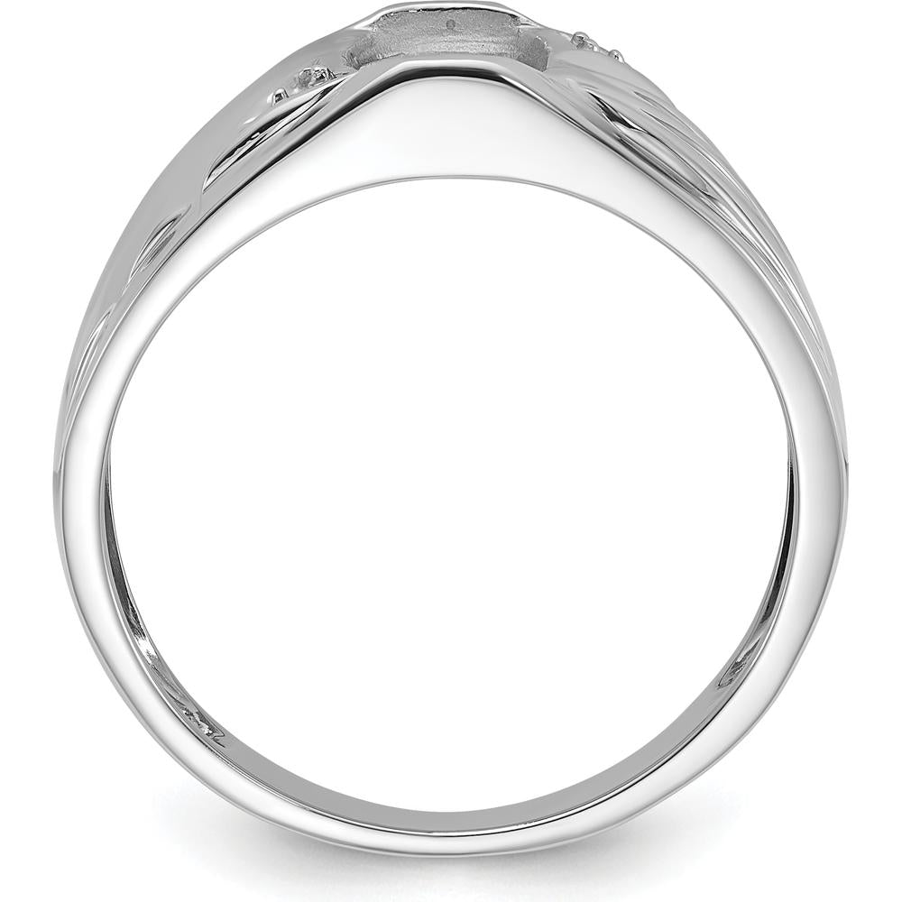 14K White Gold Men's Ring Mounting with Diamond Accents and Oval Onyx Setting by Monteluci Fine Jewelry