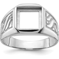 14K White Gold Men's Ring Mounting with Polished and Brushed Finish - Square Center Design by Monteluci Fine Jewelry