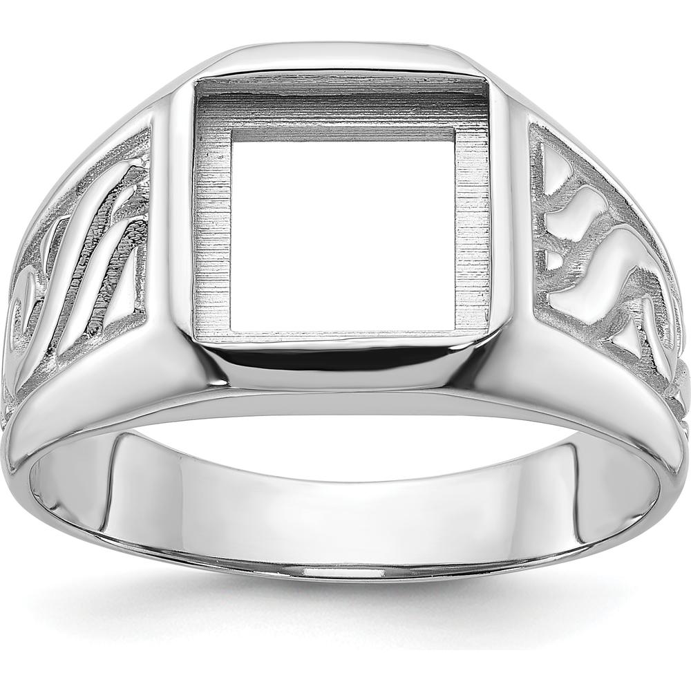 14K White Gold Men's Ring Mounting with Polished and Brushed Finish - Square Center Design by Monteluci Fine Jewelry