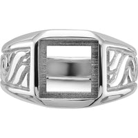 14K White Gold Men's Ring Mounting with Polished and Brushed Finish - Square Center Design by Monteluci Fine Jewelry