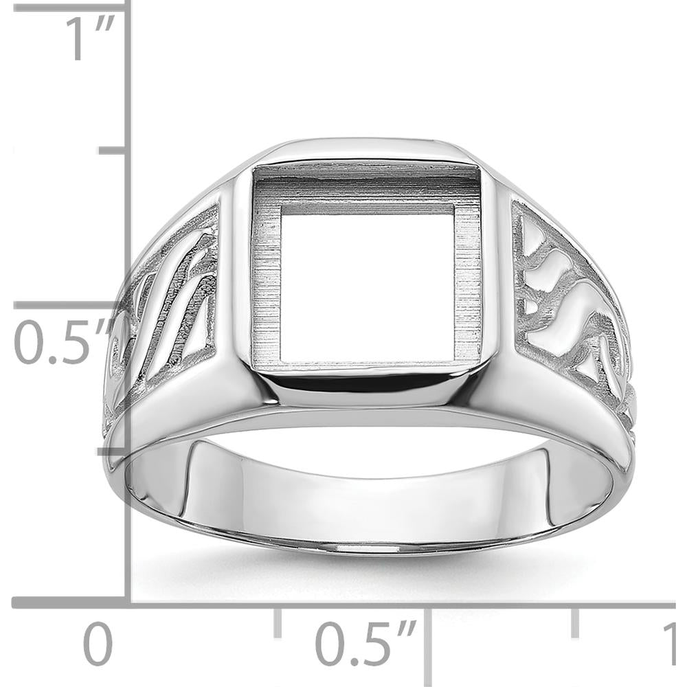 14K White Gold Men's Ring Mounting with Polished and Brushed Finish - Square Center Design by Monteluci Fine Jewelry