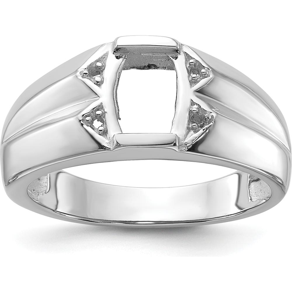 14K White Gold Men's Ring Mounting with Polished Finish and Rhodium Plating - Customizable by Monteluci Fine Jewelry
