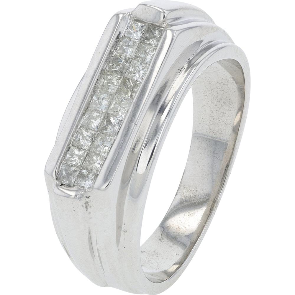 14K White Gold Men's Ring with 0.50 Carats Square Cut Diamonds