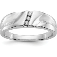 14K White Gold Men's Ring with 3 Round Brilliant Diamonds - 0.0225 Carat Total Diamond Weight by 0