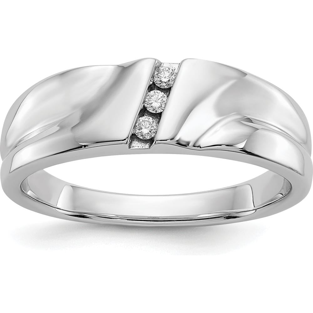 14K White Gold Men's Ring with 3 Round Brilliant Diamonds - 0.0225 Carat Total Diamond Weight by 0