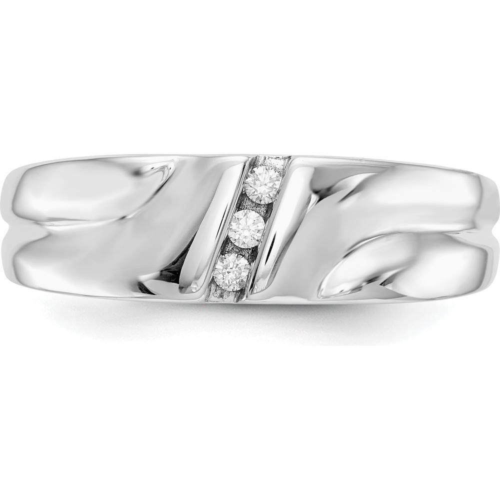 14K White Gold Men's Ring with 3 Round Brilliant Diamonds - 0.0225 Carat Total Diamond Weight by 0