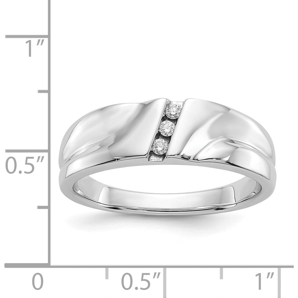 14K White Gold Men's Ring with 3 Round Brilliant Diamonds - 0.0225 Carat Total Diamond Weight by 0