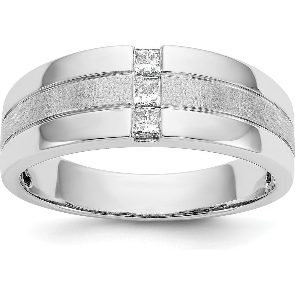 14K White Gold Men's Ring with 3 Square Diamonds - 0.08 Carat Total Diamond Weight by 0