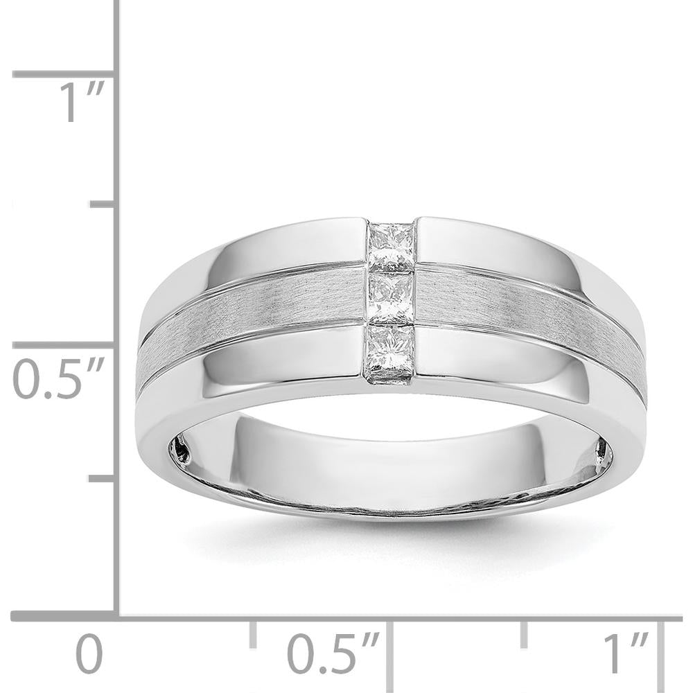 14K White Gold Men's Ring with 3 Square Diamonds - 0.08 Carat Total Diamond Weight by 0